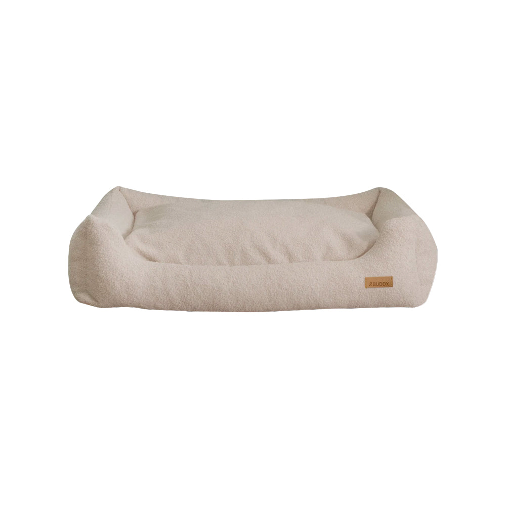 LeFluff Hundebett mit Rand in Beige auf weißem Hintergrund