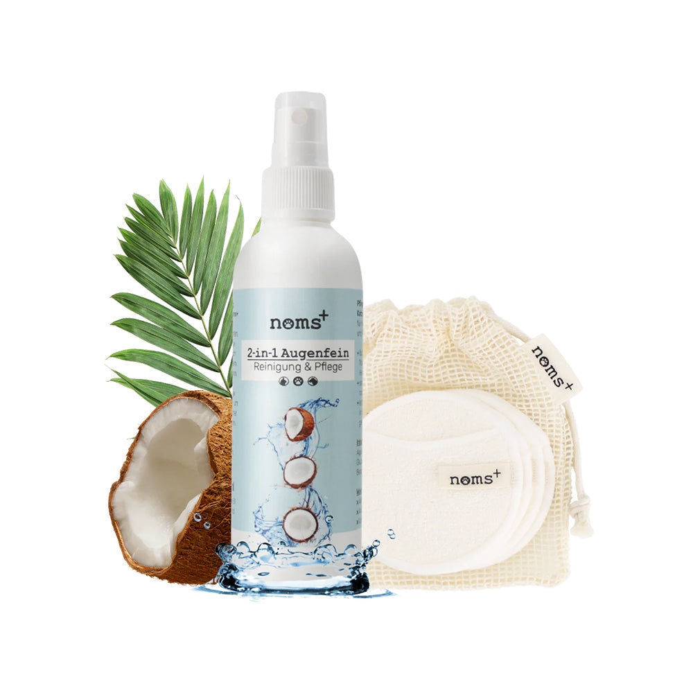 2-in-1 Augenfein mit waschbaren Pflegepads auf weißem Hintergrund