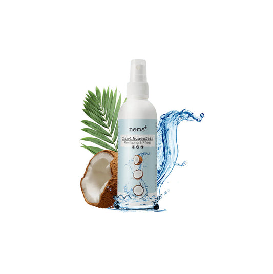 2-in-1 Augenfein Augenspray von noms+ auf weißem Hintergrund