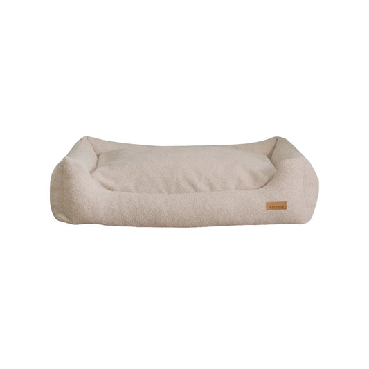 LeFluff Hundebett mit Rand in Beige auf weißem Hintergrund