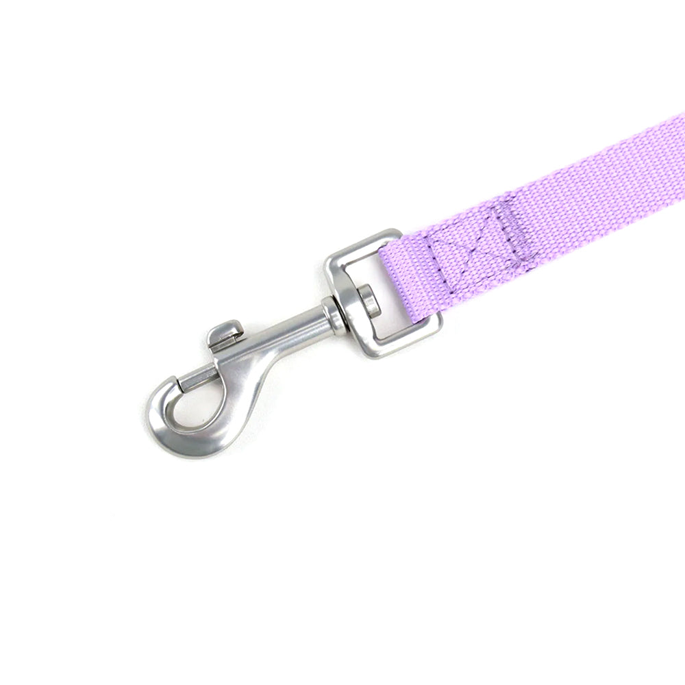 Detailansicht des drehbaren Edelstahl-Karabiners der Kodie-Leine auf weißem Hintergrund