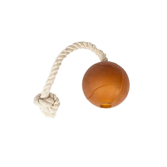 Retorn Ball & Rope Hundespielzeug aus Bio-Harz und Baumwollseil – zusätzliche Ansicht auf weißem Hintergrund, nachhaltiges Design in klarer Form